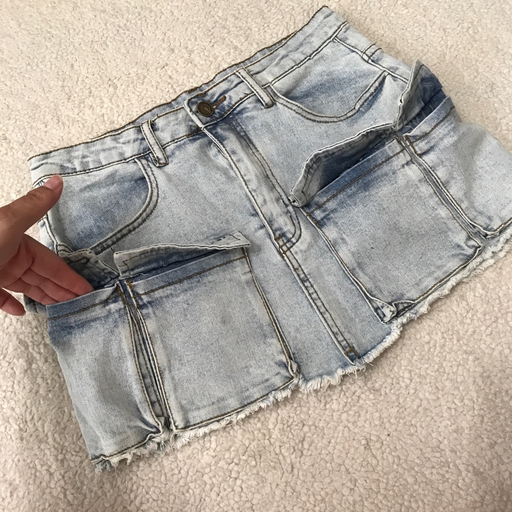 Fashion Nova Cargo Denim Mini Skirt Light Blue Size S - Picture 6 of 13